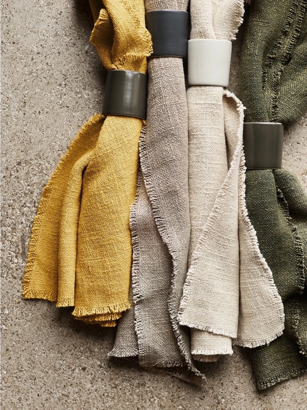 Crate&Barrel Hudson Natural Stoneware Beige Napkin Rings ~ Set of 6